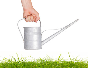 Image showing Aged metallic watering can isolated