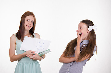 Image showing The teacher saw face drawn in a notebook