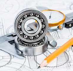 Image showing Ball bearings on technical drawing