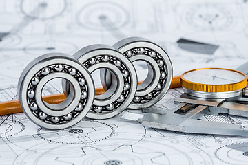 Image showing Ball bearings on technical drawing