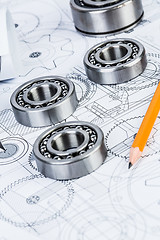 Image showing Ball bearings on technical drawing