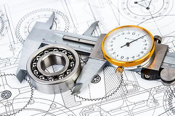 Image showing Ball bearings on technical drawing