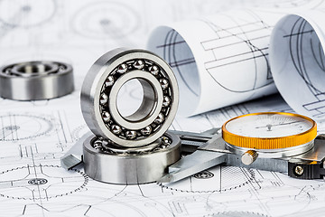 Image showing Ball bearings on technical drawing