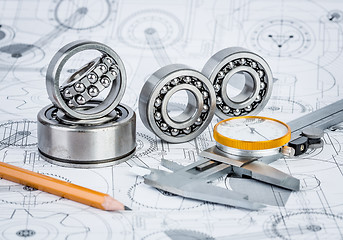 Image showing Ball bearings on technical drawing