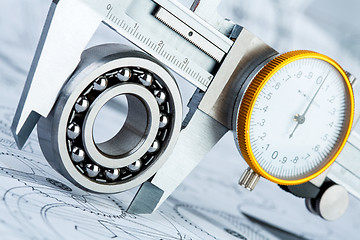 Image showing Ball bearings on technical drawing