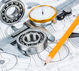 Image showing Ball bearings on technical drawing