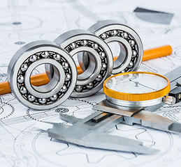 Image showing Ball bearings on technical drawing