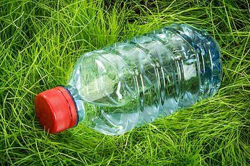 Image showing Water bottle on the grass.