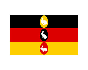 Image showing Flag of Germany with easter bunnys and easter eggs