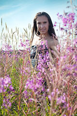 Image showing Beautiful female on the flowers field