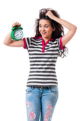Image showing Girl with alarm clock