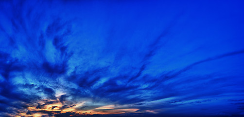 Image showing Panorama dark colored sky at sunset.