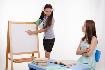 Image showing The pupil answers at blackboard in classroom