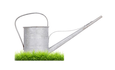 Image showing Aged metallic watering can isolated