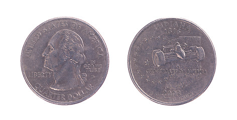 Image showing Twenty five American cents on a white background