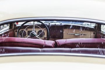 Image showing Retro interior of old vintage car.