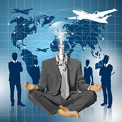 Image showing Vector Lamp Head Businessman in Lotus Pose Meditating