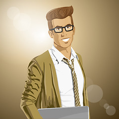 Image showing Vector Hipstar Man With Laptop in His Hands