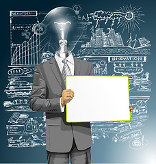 Image showing Vector Lamp Head Business Man with Empty Write Board