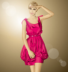 Image showing Vector Surprised Blonde in Pink Dress