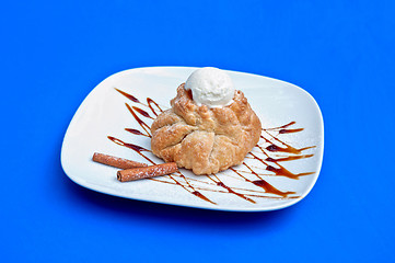 Image showing apple strudel with ice cream