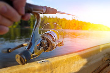 Image showing Fishing at sunset