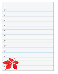 Image showing Notebook paper with red autumn virginia creeper leaf in corner