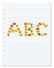 Image showing Notebook paper with letters A B C composed of autumn maple leafs