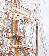 Image showing Old sail and old ship masts