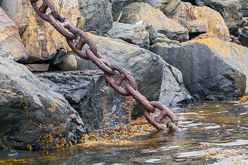 Image showing Heavy chain disappearing in the dark water