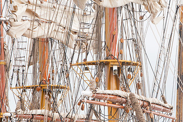 Image showing Old sail and old ship masts