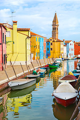 Image showing Color houses with boats on Burano island near Venice