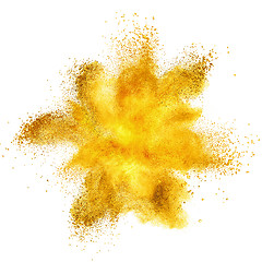 Image showing Yellow powder explosion isolated on white