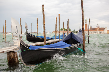 Image showing Gondolas and San Giorgio Maggiore church in Venice