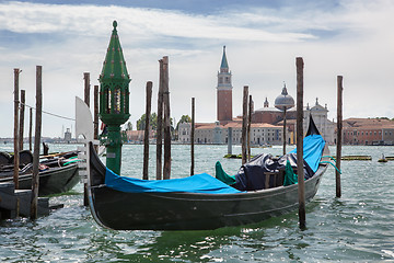Image showing Gondolas and San Giorgio Maggiore church in Venice