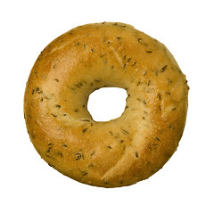 Image showing Rye Caraway Seed Bagel against White