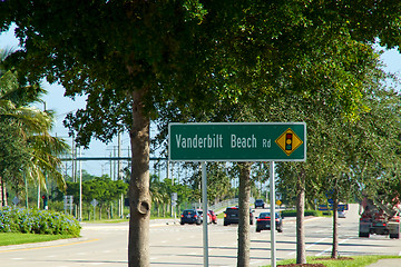 Image showing Vanderbilt Beach road sign with traffic