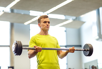 Image showing man doing exercise with barbell in gym