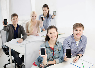 Image showing students showing black blank smartphone screens