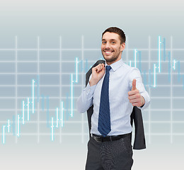 Image showing smiling young businessman showing thumbs up