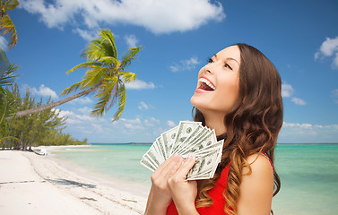 Image showing woman in red dress with us dollar money