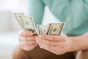 Image showing close up of man counting money at home