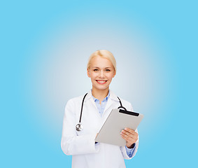 Image showing female doctor with stethoscope and tablet pc