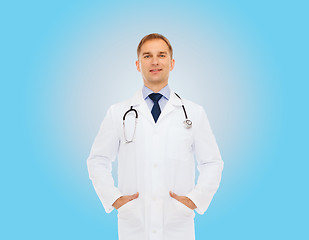 Image showing smiling male doctor with stethoscope