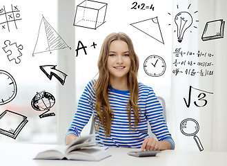 Image showing student girl with book, notebook and calculator