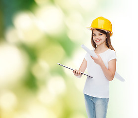 Image showing smiling little girl in protective helmet