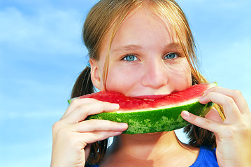 Image showing Girl with watermelon