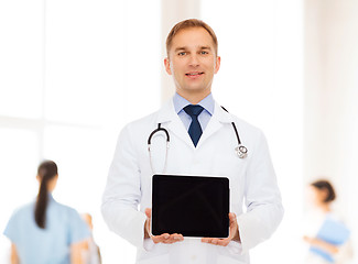 Image showing smiling male doctor with stethoscope and tablet pc