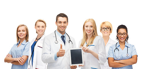 Image showing team or group of doctors with tablet pc computer