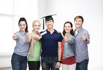 Image showing group of students with diploma showing thumbs up